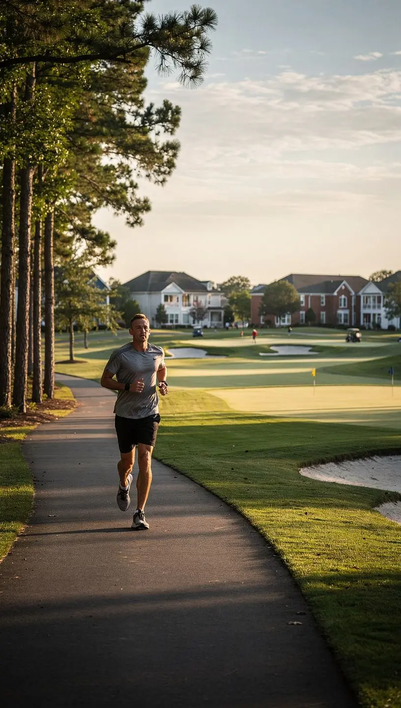 Гольф-клуб с живописным ландшафтом и ярким небом.