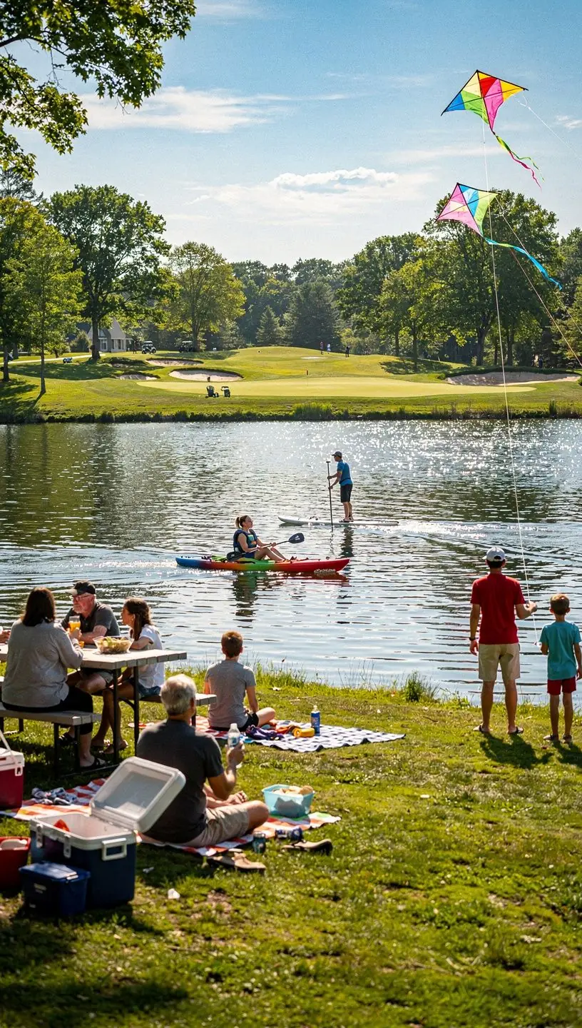 Семья, наслаждающаяся активным отдыхом на зеленом газоне.