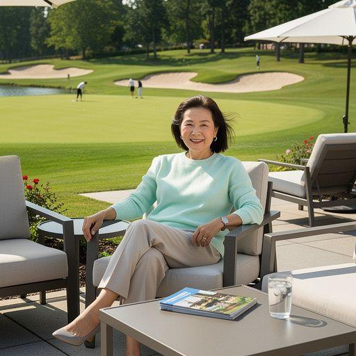 Солнце, заходящее за гольф-полем на закате.